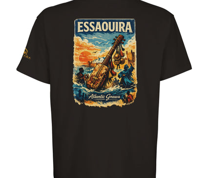 Détail visuel t-shirt Essaouira Atlantic Gnawa, lettrage cursive