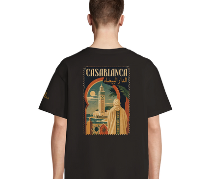 T-shirt Qantara Casablanca vue côté, design Dar el-Beïda