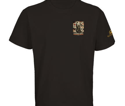 T-shirt Casablanca 1952 vue détaillée, foule en marche et flammes