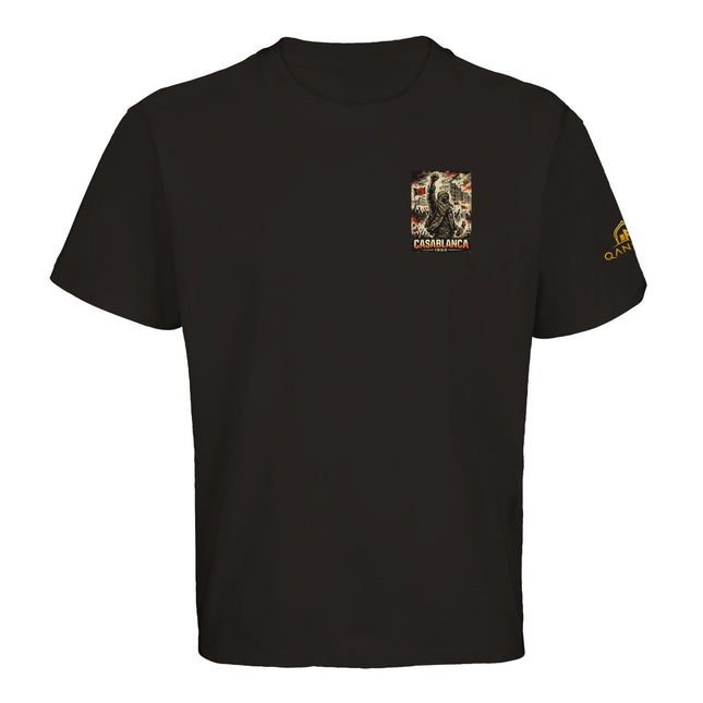 T-shirt Casablanca 1952 vue détaillée, foule en marche et flammes