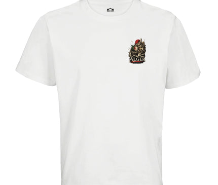 T-shirt blanc Qantara Alger Casbah, médina et navire au drapeau algérien