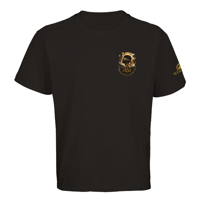 T-shirt Mout Waqef vue détaillée, visuel résistance algérienne sépia or