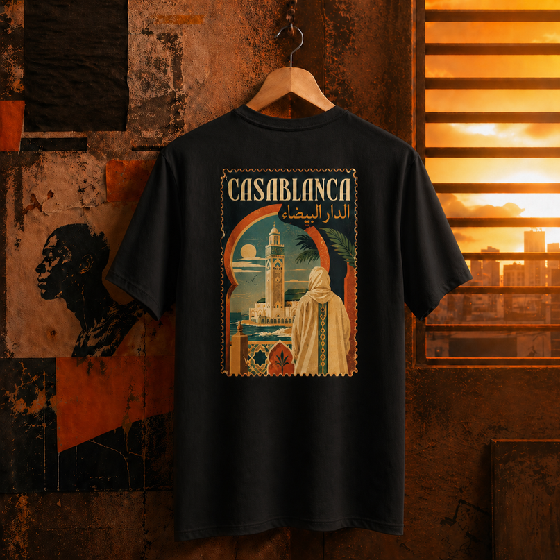 T-shirt blanc Qantara Casablanca Hassan II, mosquée et djellaba