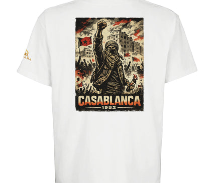 T-shirt Qantara Casablanca porté, coupe oversize unisexe