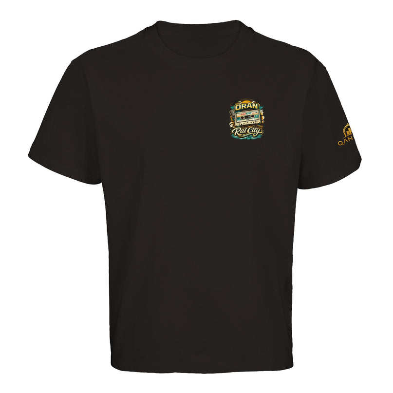 T-shirt noir Qantara Oran Raï City, cassette vintage et palmiers