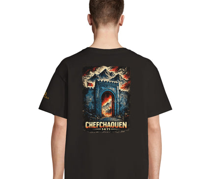 T-shirt Qantara Chefchaouen porté, coupe oversize unisexe