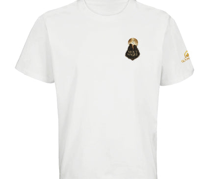 T-shirt blanc Qantara Mout Waqef Renaissance, pousse végétale brisant la pierre