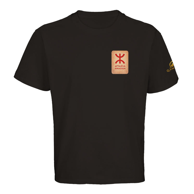 T-shirt noir Qantara Amazigh, symbole yaz tifinagh sur timbre vintage