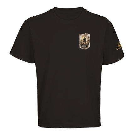 T-shirt noir Qantara Mout Waqef Guerrier, combattant solitaire dans les ruines
